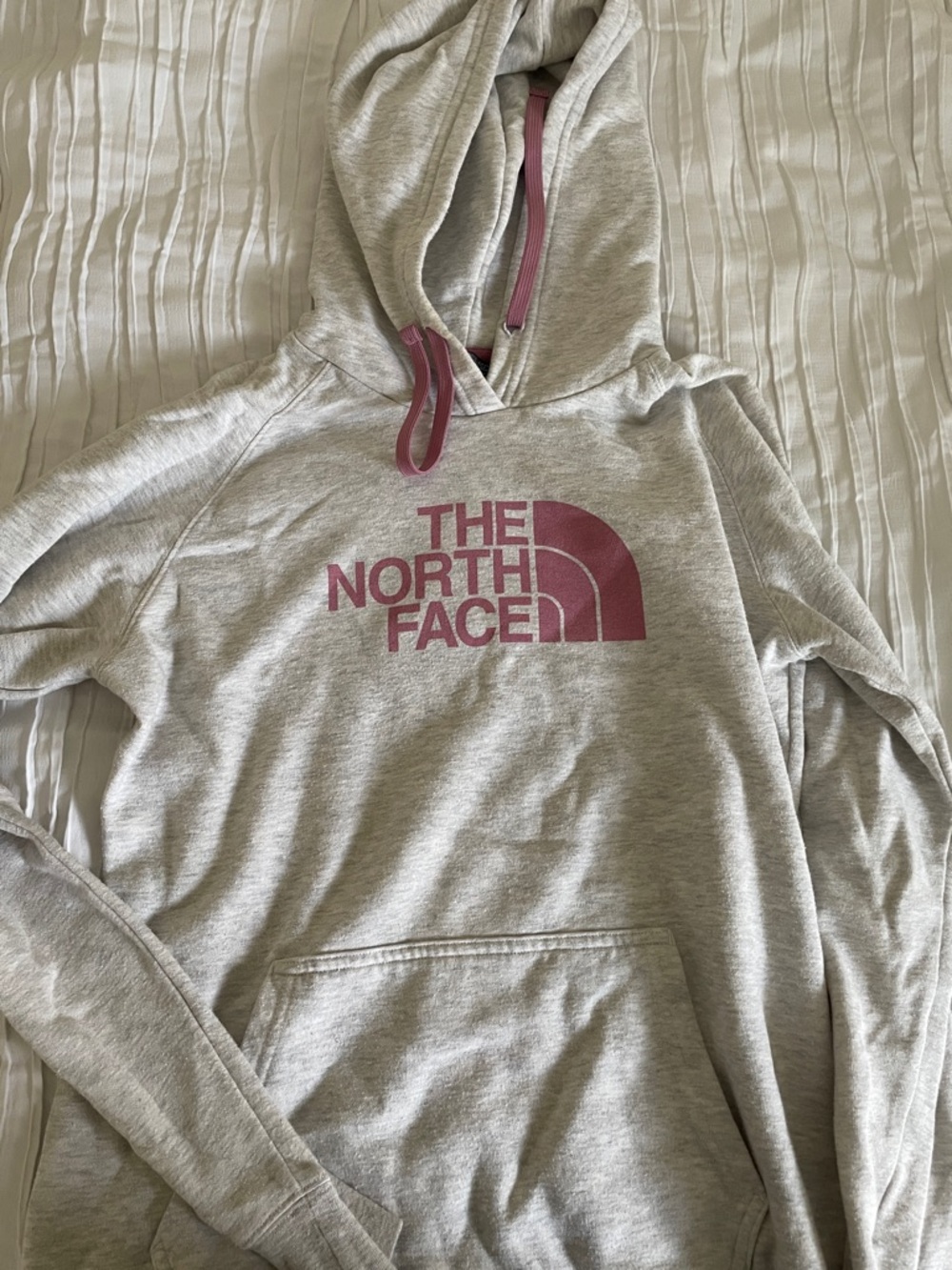 The North Face Heather Gray Hoodie with Dusty Pink Logo